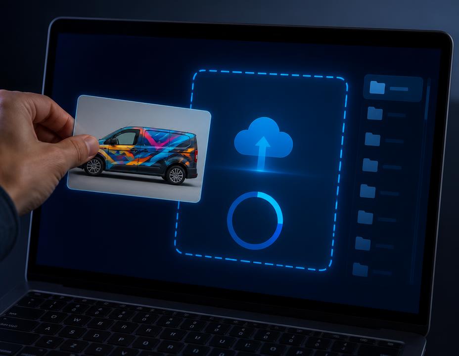 AI-generated vehicle wrap render before reconstruction
